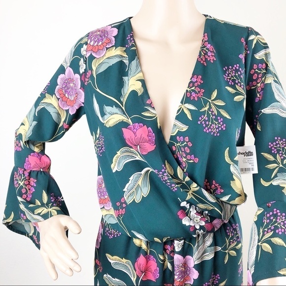 NEW Charlotte Russe green floral romper - Picture 3 of 10